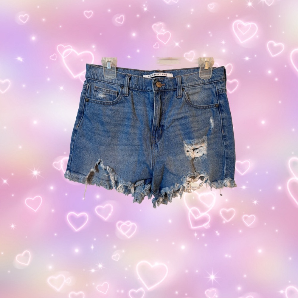 ✨celebrity pink distressed denim shorts✨